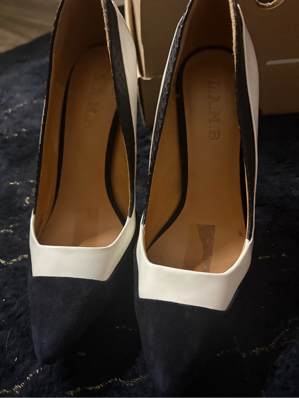 L.A.M.B. By Gwen Stefani Black and White Pointed Toe Two-Tone Pumps